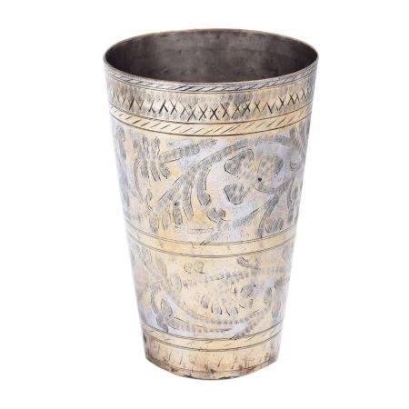 Faded Leafy Border Brass Lassi Glass With Golden Highlights