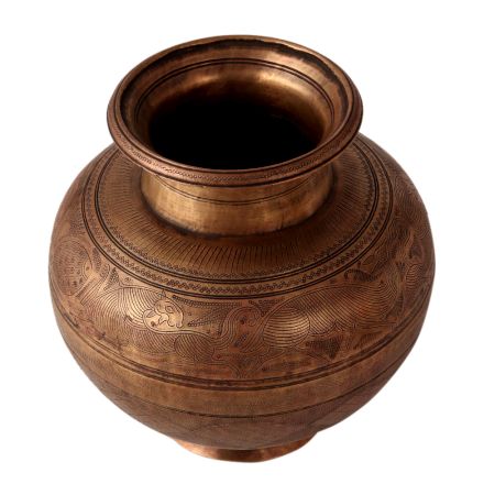 Handmade Engraved Bronze Gangajal Pot for Pooja