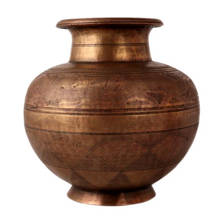 Handmade Engraved Bronze Gangajal Pot for Pooja