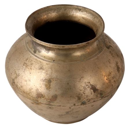 Round Vintage Brass Holy Water Pot