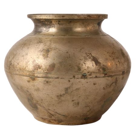 Round Vintage Brass Holy Water Pot