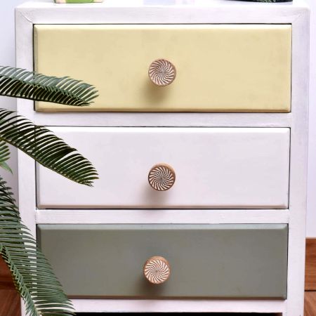 Handmade White and Brown Wooden Round Cupboard Knobs