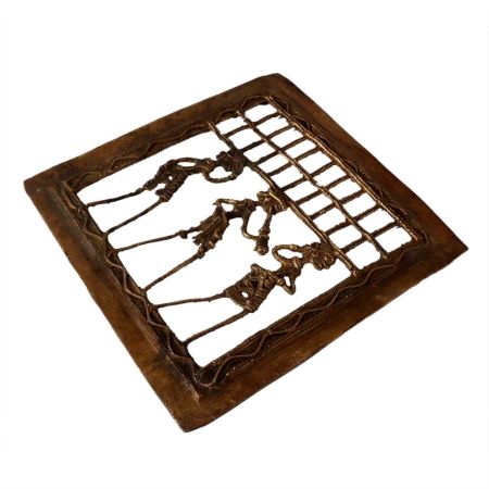 Brass Indian Folk Dhokra Art Square Wall Hanging