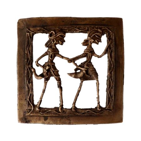 Square Brass Dhokra Tribal Folks Daily Activity Wall Hanging