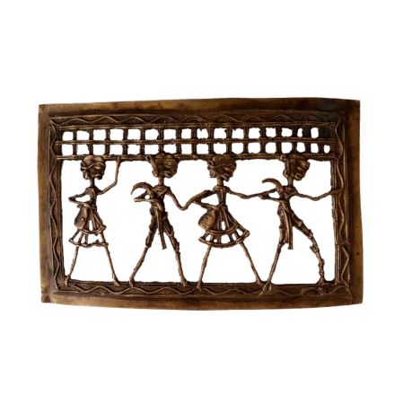 Brass Rectangle Wall Hanging Tribal Relief With Scene