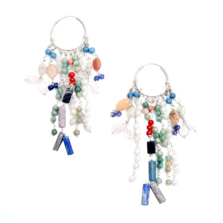 92.5 Sterling Silver Multicolored Tassel Earrings