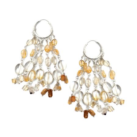 92.5 Sterling Silver Golden Tone Beads Cascade Hoop Chandelier Earrings