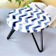 Navy White Chevron Resin And Wood Cake Stand With Iron Legs