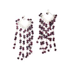 92.5 Sterling Silver Dark Red Beads Earrings
