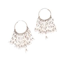 92.5 Sterling Silver White Beaded Women's Drop Tassel Earring