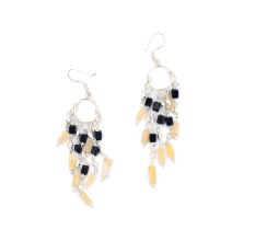 92.5 Sterling Silver Black and Peach Beads Bohemian Earrings