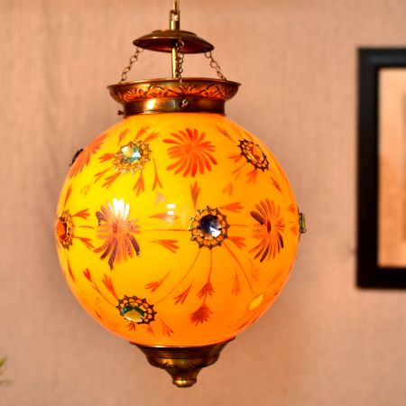 Mustard Glass Hanging Globe Lamp