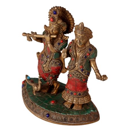 Holy Standing Radha Krishna Engraved with Colour Stones