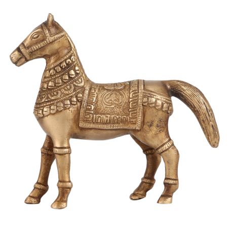 Indian Vintage Brass Horse with Artistic Work