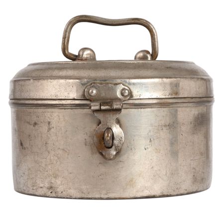 Round Brass Vintage Nickel Plated Food Box