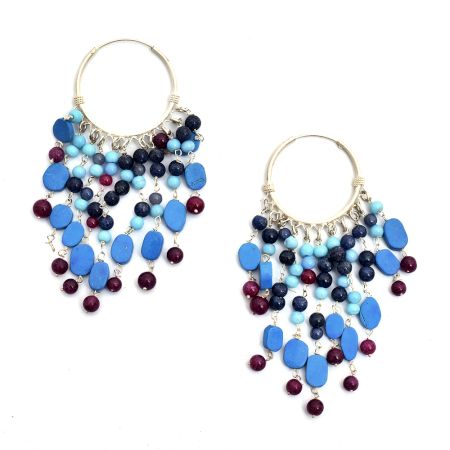 92.7 Sterling Silver Chandeliers Earrings With Blue And Red Stones
