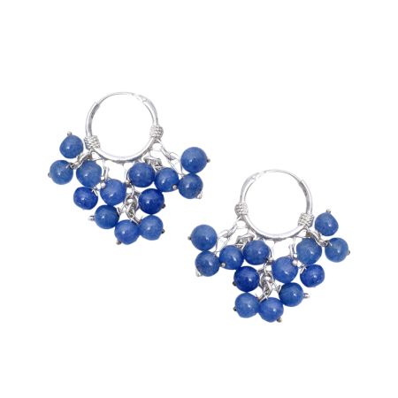 92.5 Sterling Silver Round Blue Cluster Beads Dangle Earrings
