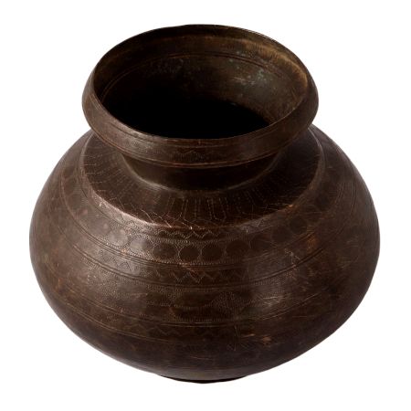 Spiritual Tribal Brass Pot In Dark Finish