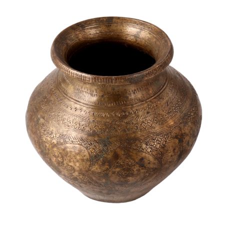 Brass Pot With Faded Engraved Design