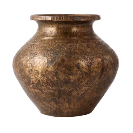 Brass Pot With Faded Engraved Design