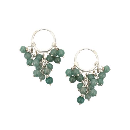 Round Green Onyx Beaded Hoop Earrings in 92.5 Sterling Silver