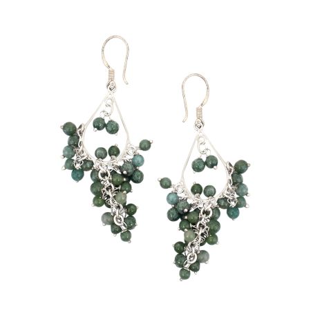 Round Peridot Bead Chandelier Earrings in 92.5 Sterling Silver