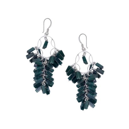 Green Malachite Drop Gypsy Earrings with 92.5 Sterling Silver