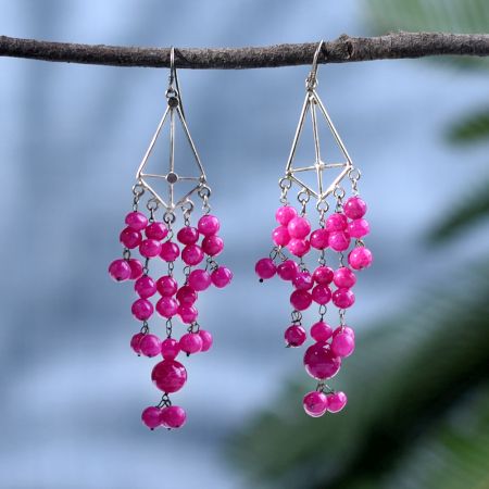 92.5 Sterling Silver and Pink Chalcedony Chandelier Earrings