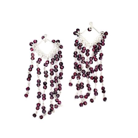 92.5 Sterling Silver Dark Red Beads Earrings