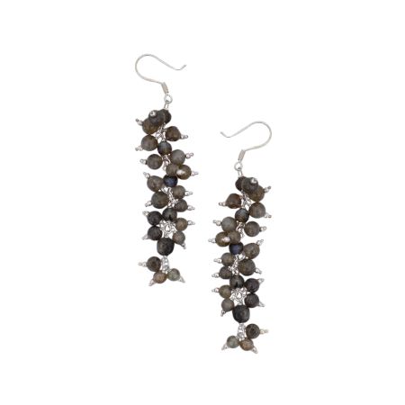 Brown Beads Drop Dangler Earrings in 92.5 Sterling Silver