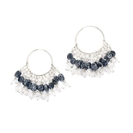 Vintage White and Grey Marble Beads And 92.5 sterling silver