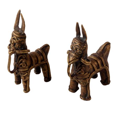 Brass Tribal Horse Statue In pair