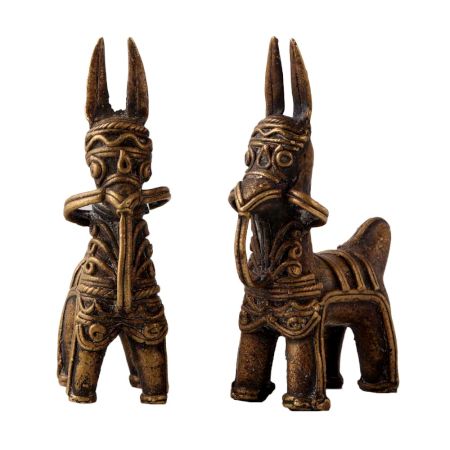 Brass Tribal Horse Statue In pair