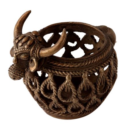 Vintage Brass Nandi Head Pot in Tribal Art