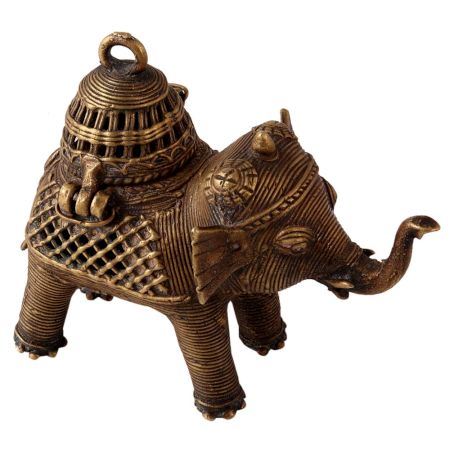 Brass Elephant Statue with Storage in Tribal Art