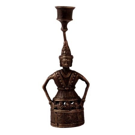 Traditional Brass Doll Candle Stand in Folk Art
