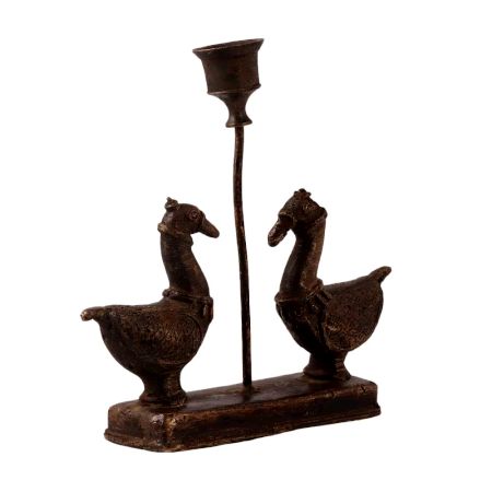 Vintage Brass Duck Candle Stand in Folk Art