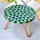 Green Chequered Wood And Resign Cake Stand Stool With  Iron Legs