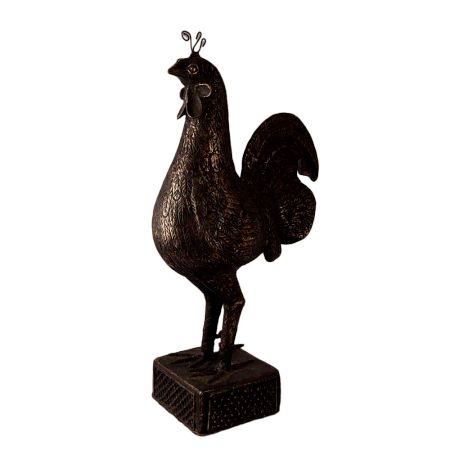 Brass Rooster Standing On Square Jali Base