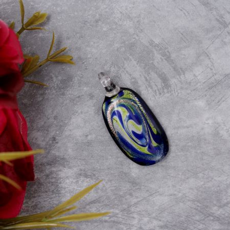 Lampwork Blue Oval Glass Pendant for Gift - 1 Piece
