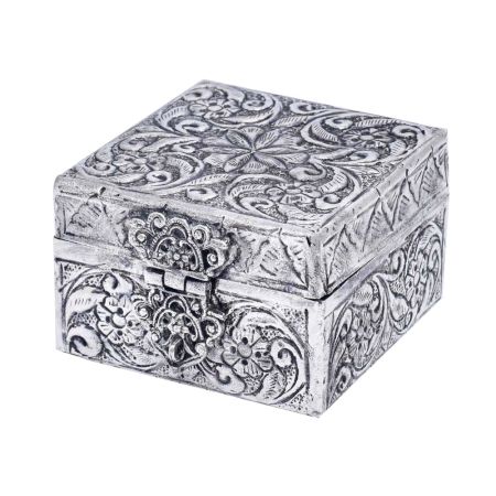 Square Ornamental Silver Plated Keepsake Box
