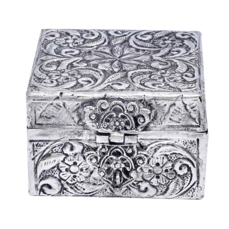 Square Ornamental Silver Plated Keepsake Box