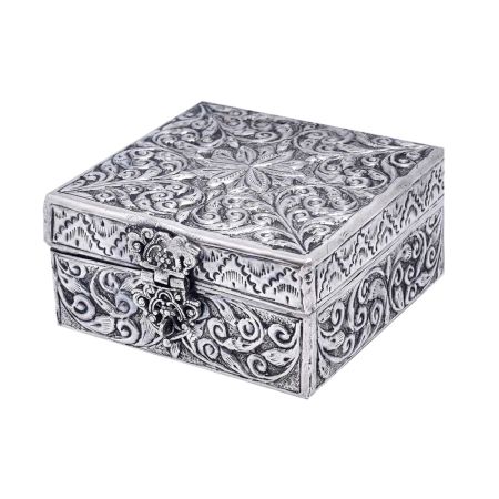 Square Silver Plated Floral Engraved Storage Box