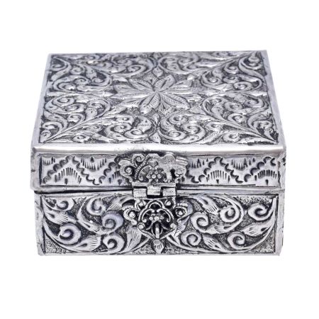 Square Silver Plated Floral Engraved Storage Box