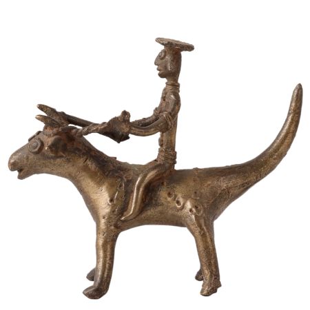 Brass Statue of Animal & Rider in Antique Finish