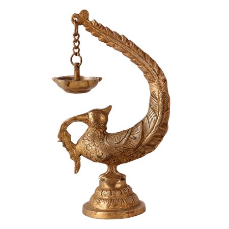Brass Peacock Bird Hanging Diya Oil Lamp