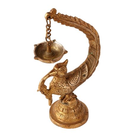 Brass Peacock Bird Hanging Diya Oil Lamp