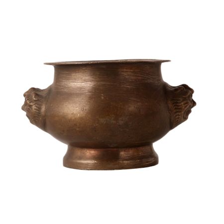 Vintage Water Pot with Embossed Lion Head in Chinese Art