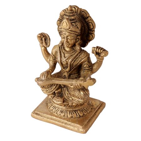 Brass Goddess Statue Of Saraswati Ma With Veena