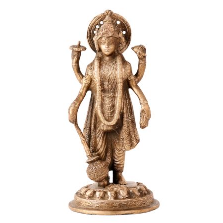 Brass Carving Sculptue Of Lord Vishnu With Club in Hand